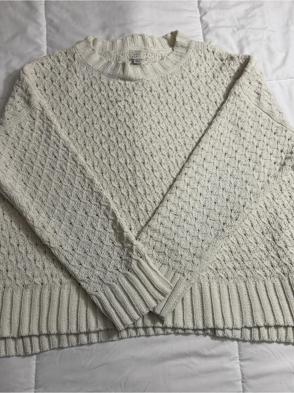 a new day Cream Cable Knit Crewneck Sweater